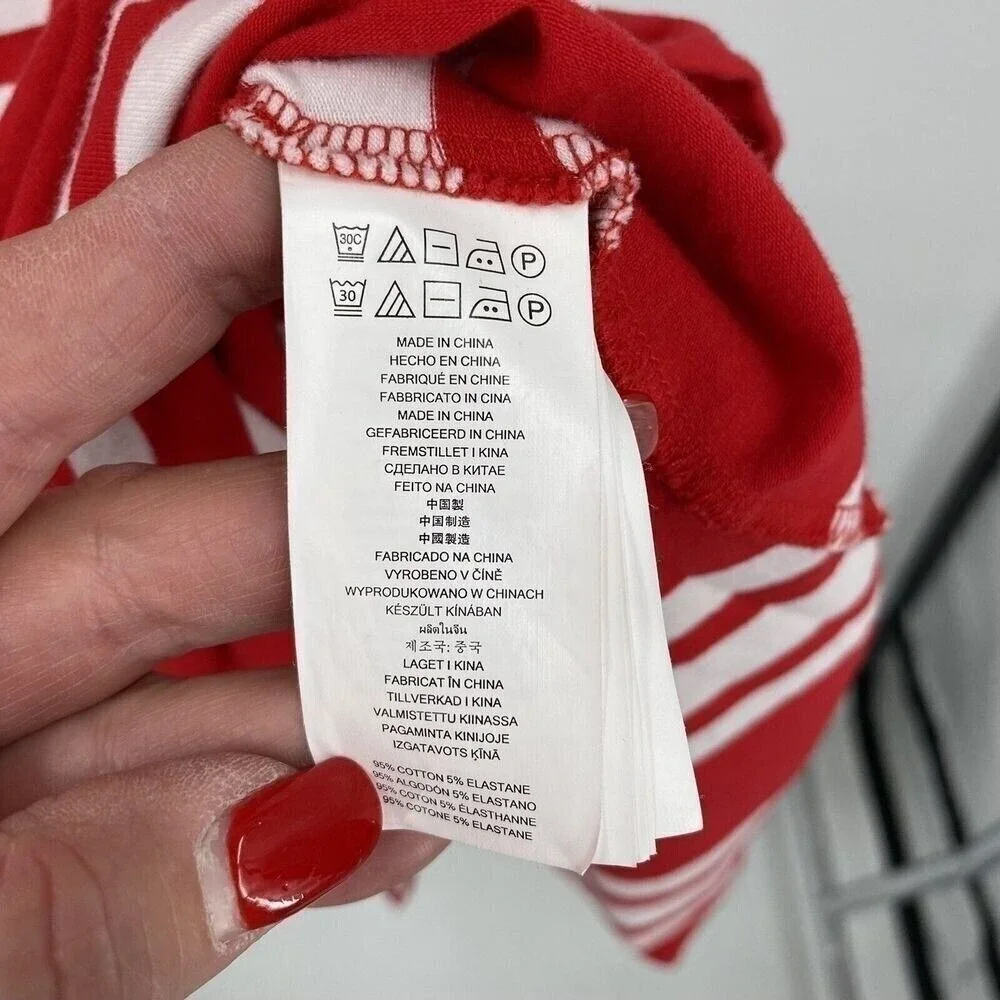 Michael Kors Women S Red White Striped Rhinestone Logo Zip Back T-Shirt Dress